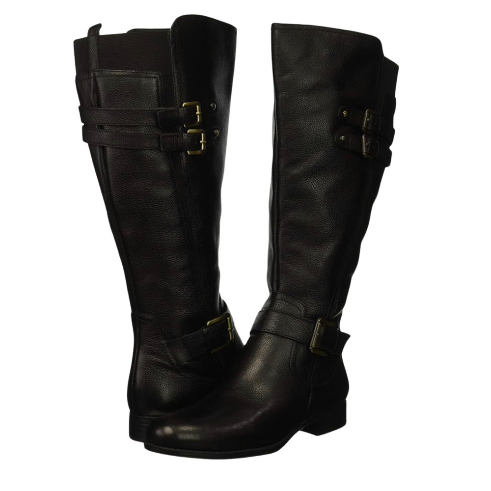 Naturalizer Women's Jessie Knee High Buckle Riding Boot, Black 6.5 wide